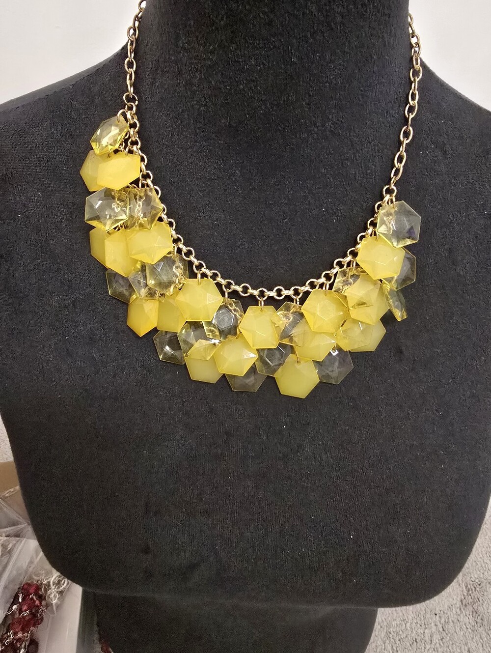 Vintage Stunning Unique  Yellow Faceted Cluster Necklace with Gold Chain